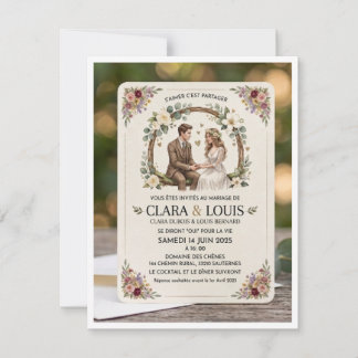 Cartão RSVP Faire-part de Mariage Champêtre : L'Amour en Douce