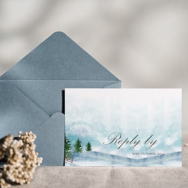 Cartão RSVP Fairytale Snowy Snowflakes Casamento no inverno (Frosty Fairytale Snowy Snowflakes Winter Wedding RSVP Card)