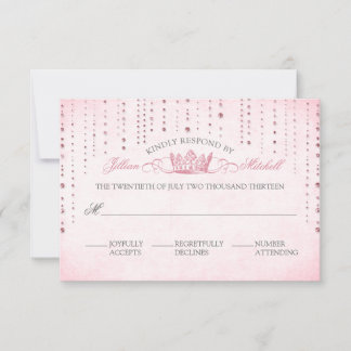 Cartão RSVP Fairytalt Casado Rosa Espelhos e Coroa