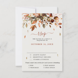 Cartão RSVP Fall Autumn Deixa Casamento Russo Por País
