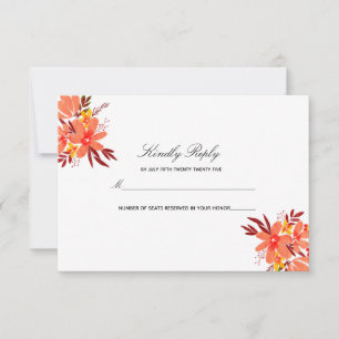 Cartão RSVP Fall Floral Wedding Orange Dourado Tan Wedding RSV