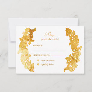 Cartão RSVP Falso Selênio Barroco Crista Casamento