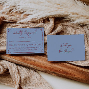 Cartão RSVP Fantasia de Moldura Azul Vermelho Fundo para Casam