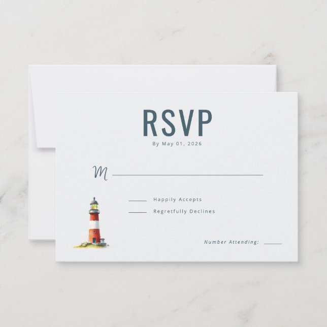 Cartão RSVP Farol Cinza Elegante (Frente)