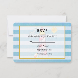 Cartão RSVP Farol listrado vermelho da aguarela que Wedding