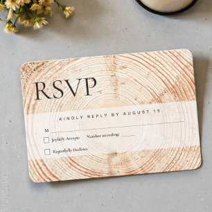 Cartão RSVP Fatia de Madeira Cortada no Casamento Rústico