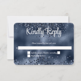 Cartão RSVP Faux Dark Blue Glitter & Foil Weding