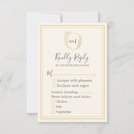 Cartão RSVP Faux Dourado 3 Escolhas de Refeições Casamento da 