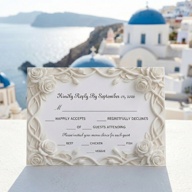 Cartão RSVP Faux Embossed Plaster White Floral Relief (Criador carregado)