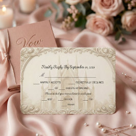 Cartão RSVP Faux Relief Stone Cathedral Sketch Formal