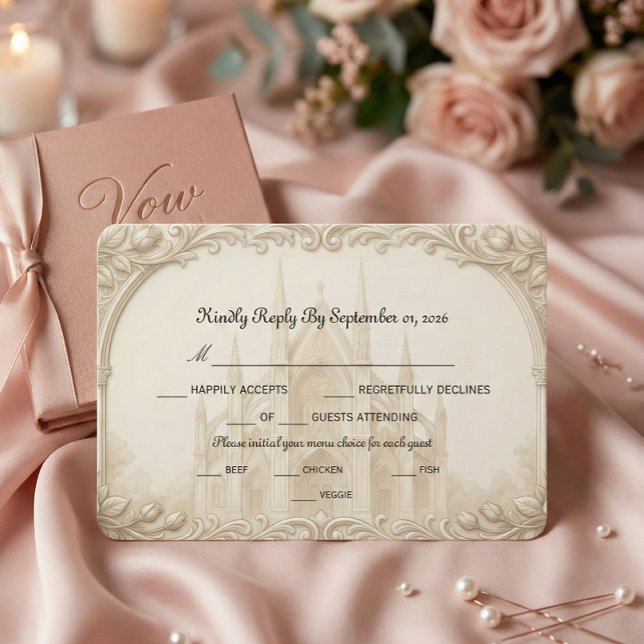 Cartão RSVP Faux Relief Stone Cathedral Sketch Formal (Criador carregado)