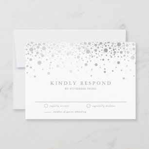 Cartão RSVP Faux Silver Foil Confetti Pontos de Casamento Cart