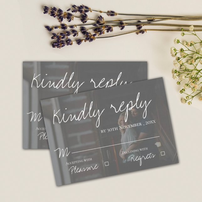 Cartão RSVP Faux Vellum Efeito Dois Casamento Elegante Fotográ (Criador carregado)