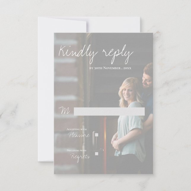 Cartão RSVP Faux Vellum Efeito Foto Elegante Moderno Casamento (Frente)