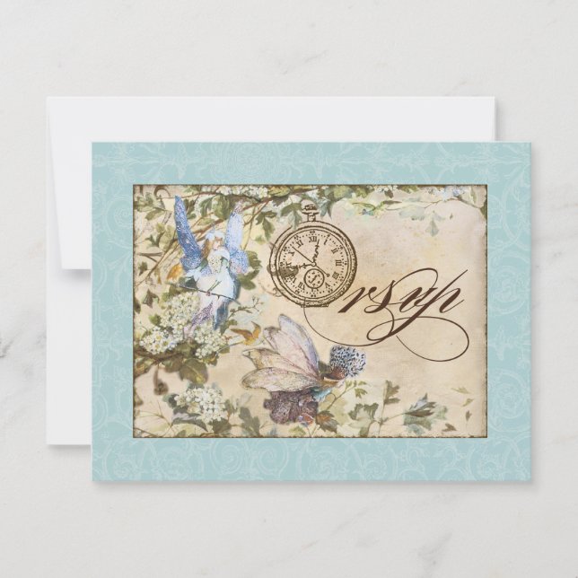 Cartão RSVP Feiras Encantadas Casamentos vintage Florais (Frente)