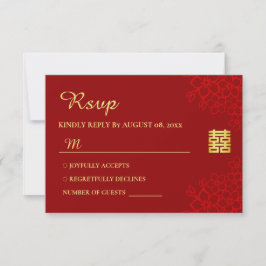 Cartão RSVP Felicidade dupla fundo floral casamento chinês