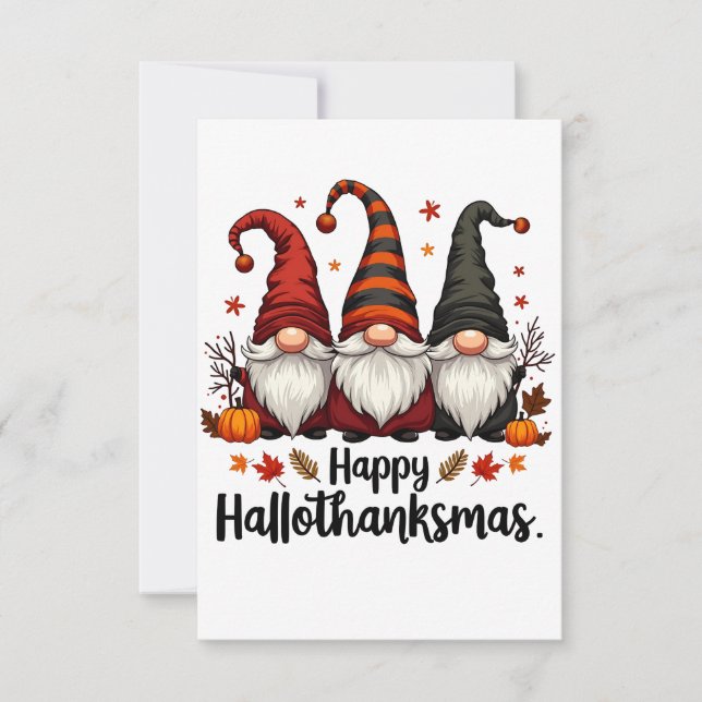 Cartão RSVP Feliz Hallothanksmas Halloween Xmas Gnomos (Frente)