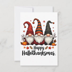 Cartão RSVP Feliz Hallothanksmas Halloween Xmas Gnomos