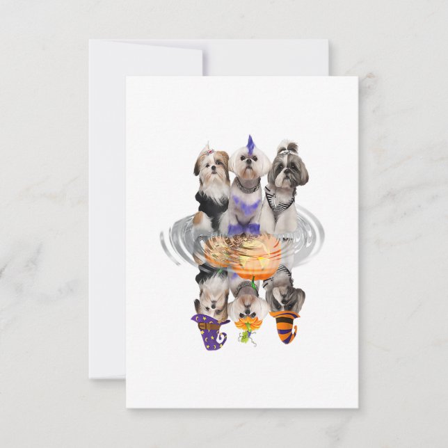 Cartão RSVP Feliz Halloween Shih Tzu Dog Scary Pumpkin Gift (Frente)