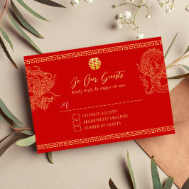 Cartão RSVP Fênix bridal do dragão de casamento chinês vermelh