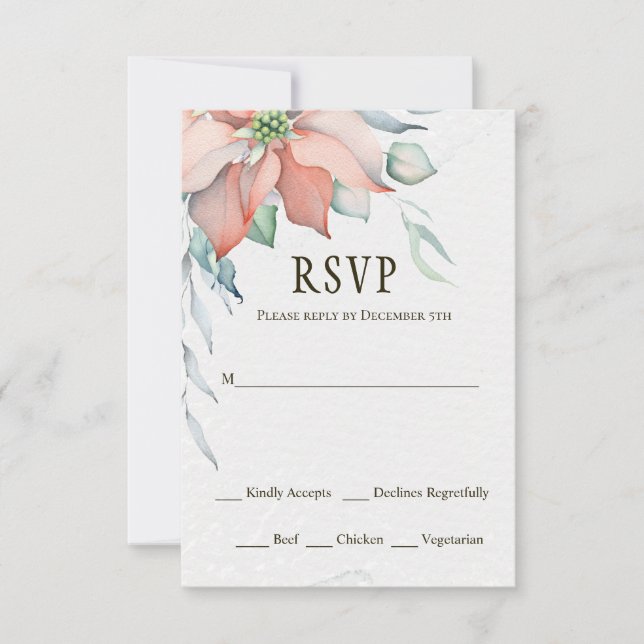 Cartão RSVP Feriado de Natal Elegante Aquarela Floral (Frente)
