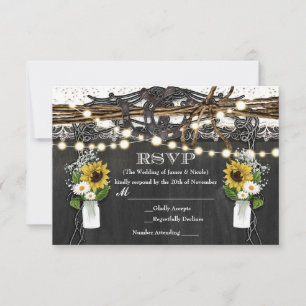 Cartão RSVP Ferraduras Rústicas & Flores Casamento Country RSV