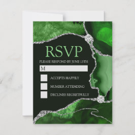 Cartão RSVP Festa de Aniversário com Ágata Brilhante Verde e P