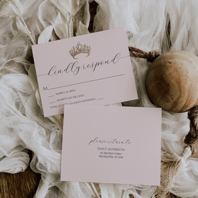 Cartão RSVP Festa de aniversário Real Princesa Coroa (Criador carregado)