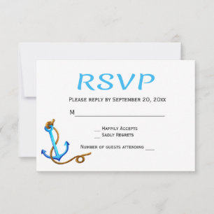 Cartão RSVP Festa de Casamento Âncora Azul Turquesa Náutico RS