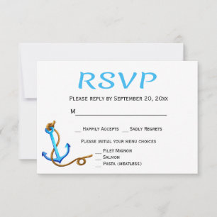 Cartão RSVP Festa de Casamento Âncora Azul Turquesa Náutico RS