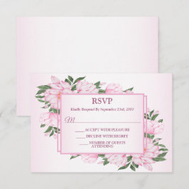 Cartão RSVP Festa de Casamento Elegante com Flores Rosa e Folh