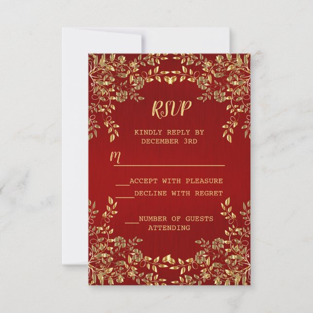 Cartão RSVP Festa de Férias Vermelhas do Ouro de Natal (Frente)