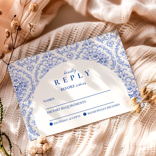 Cartão RSVP Festa de Formatura Botânica Azul Clássica (Criador carregado)