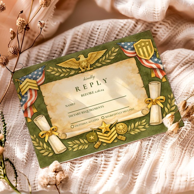 Cartão RSVP Festa de Formatura Patriótica Militar (Criador carregado)