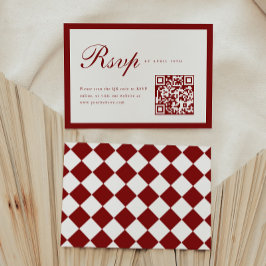 Cartão RSVP Festa de Graduação Código QR Vermelho Vinho Roteir