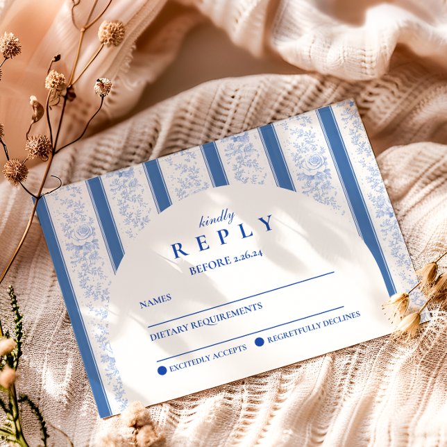 Cartão RSVP Festa de Graduação em Toile Azul Clássico (Criador carregado)