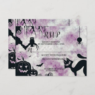 Cartão RSVP Festa de Halloween Black Cat Mau Pumpkins Coruja A