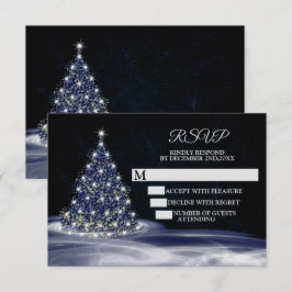 Cartão RSVP Festa de Natal Árvore Brilhante Azul Inverno Azul-