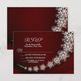Cartão RSVP Festa de Natal Crystal Snowflakes Red Rustic