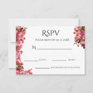 Cartão RSVP Festa de Noivado Floral Aquarela Rosa
