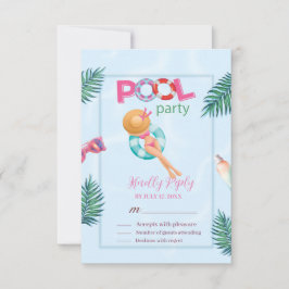 Cartão RSVP Festa de Piscina de Verão Divertida Aquarela 16
