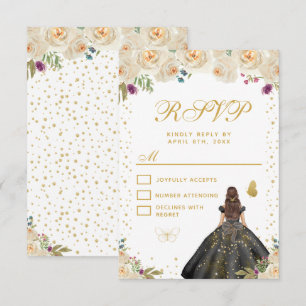 Cartão RSVP Festa Floral Brunette Hair Princesa Doze Anos