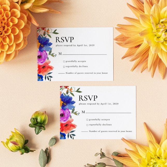 Cartão RSVP Fiesta Colorful Floral Mexico Wedding (Criador carregado)