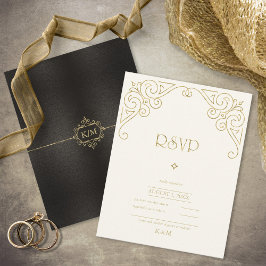 Cartão RSVP Fine Filigree Dourado Wedding ID871