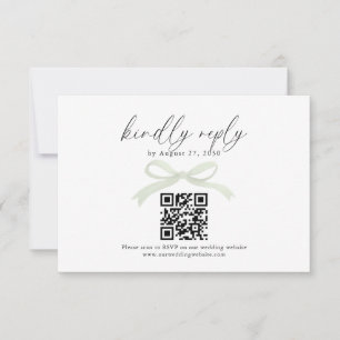 Cartão RSVP Fita de Arco em Verde Sage Chic Código QR Casament