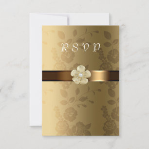 Cartão RSVP Fita de cetim falso dourado, elegante, personaliza