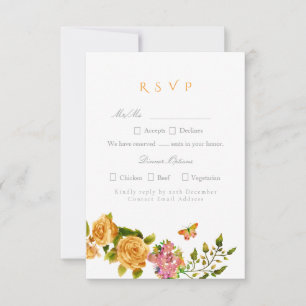 Cartão RSVP Fita de Rosa Monograma Casamento Dourado 