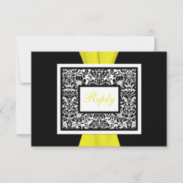 Cartão RSVP Fita estampada de dama de preto, branco e amarelo 