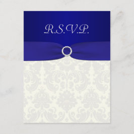Cartão RSVP FITA IMPRESSA Azul, cartão-resposta em damasco mar