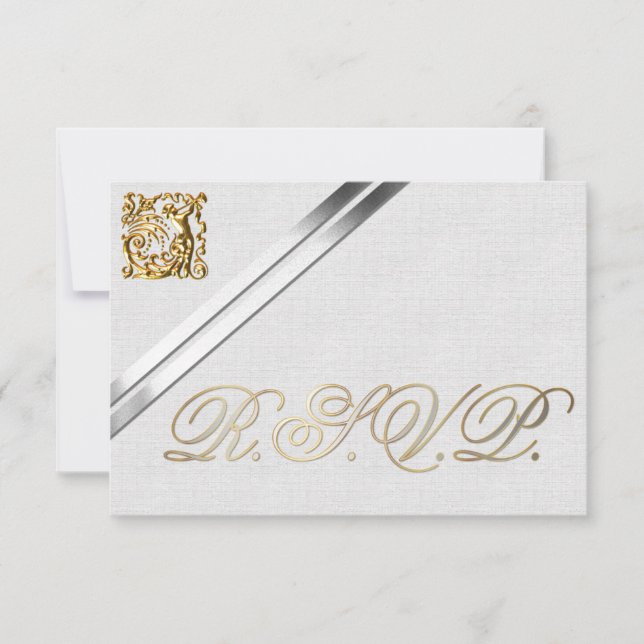 Cartão RSVP Fitas de Prata e Casamento Dourado (Frente)